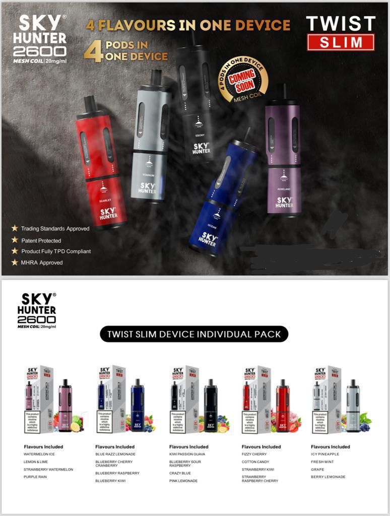 4 in 1 Sky Hunter 2600 Puffs Disposable Vape Pod Kit - Vape Villa