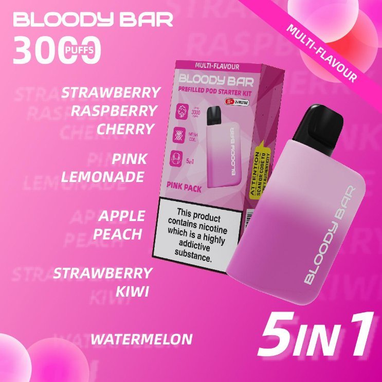 Bloody Mary 5 in 1 Prefilled Pod Kit – 3000 Puffs Vape with Multiple Flavors and Compact Design
