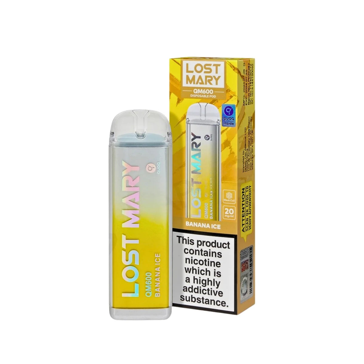 Irresistible Banana Ice Lost Mary QM600 Disposable Vape - 600 Puffs, Smooth Nicotine