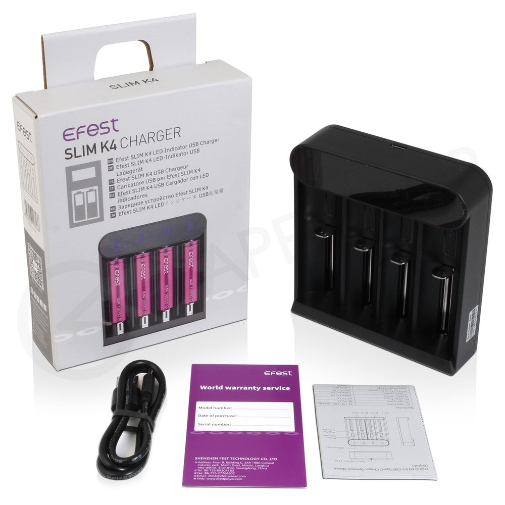 Efest K4 Slim USB-C Vape Battery Charger: Fast 4-Bay Smart Charging Hub