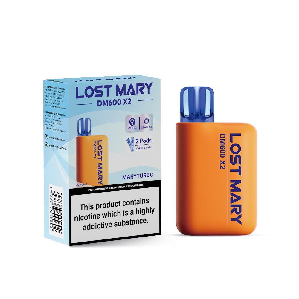Lost Mary DM600 X2 1200‑Puff Disposable Vape Pod – 10 Flavours Box