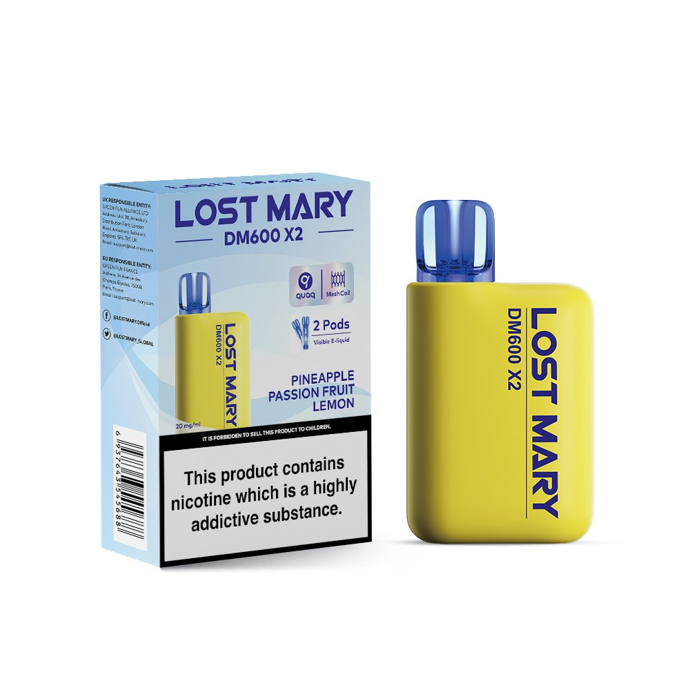 Lost Mary DM600 X2 1200‑Puff Disposable Vape Pod – 10 Flavours Box