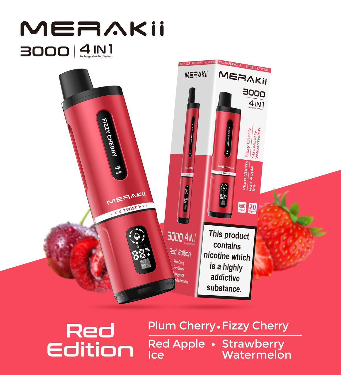 Merakii 3000 Puffs Disposable Vape 4 in 1 Pod System Kit - Vape Villa