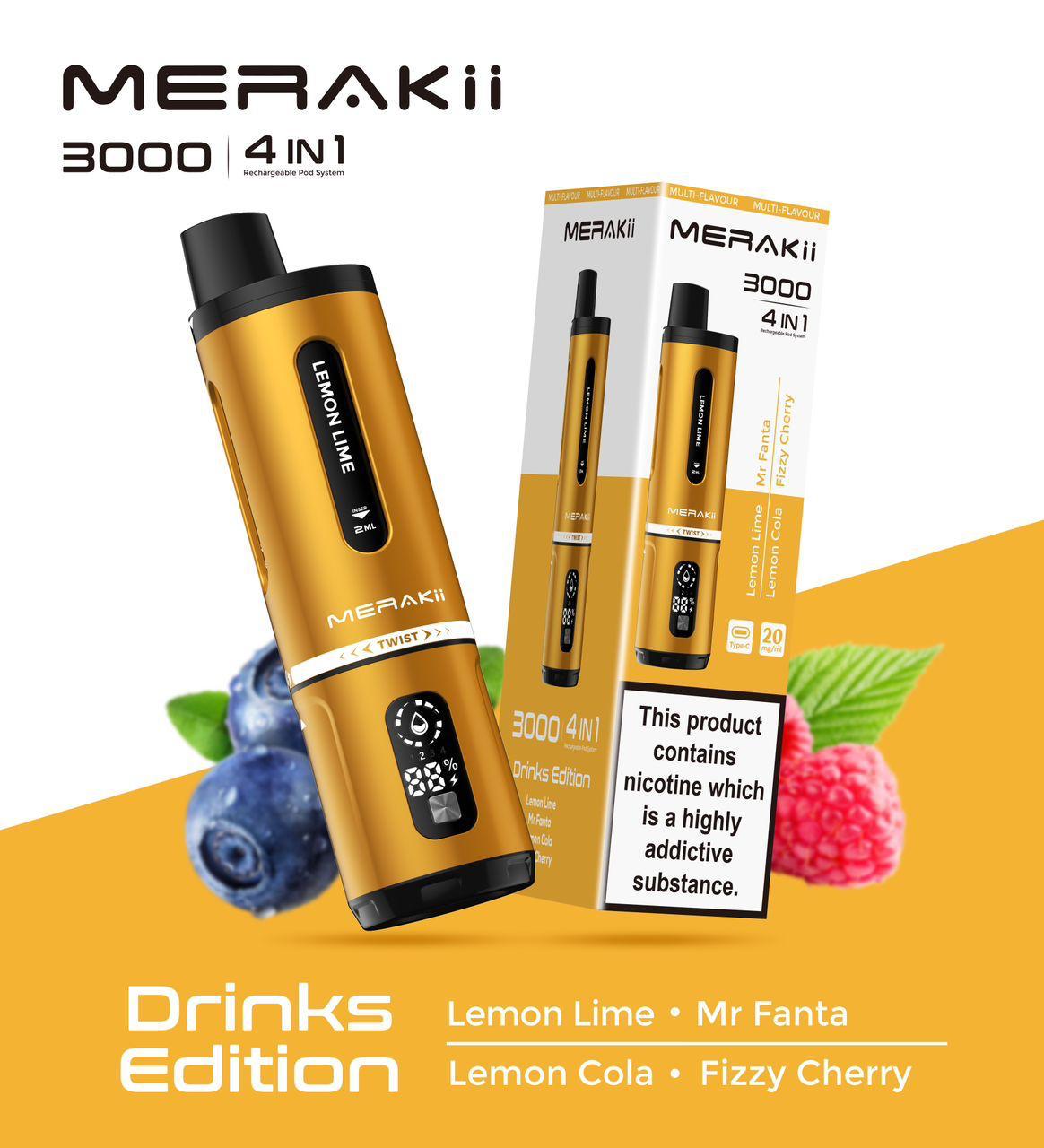 Merakii 3000 Puffs Disposable Vape 4 in 1 Pod System Kit - Vape Villa