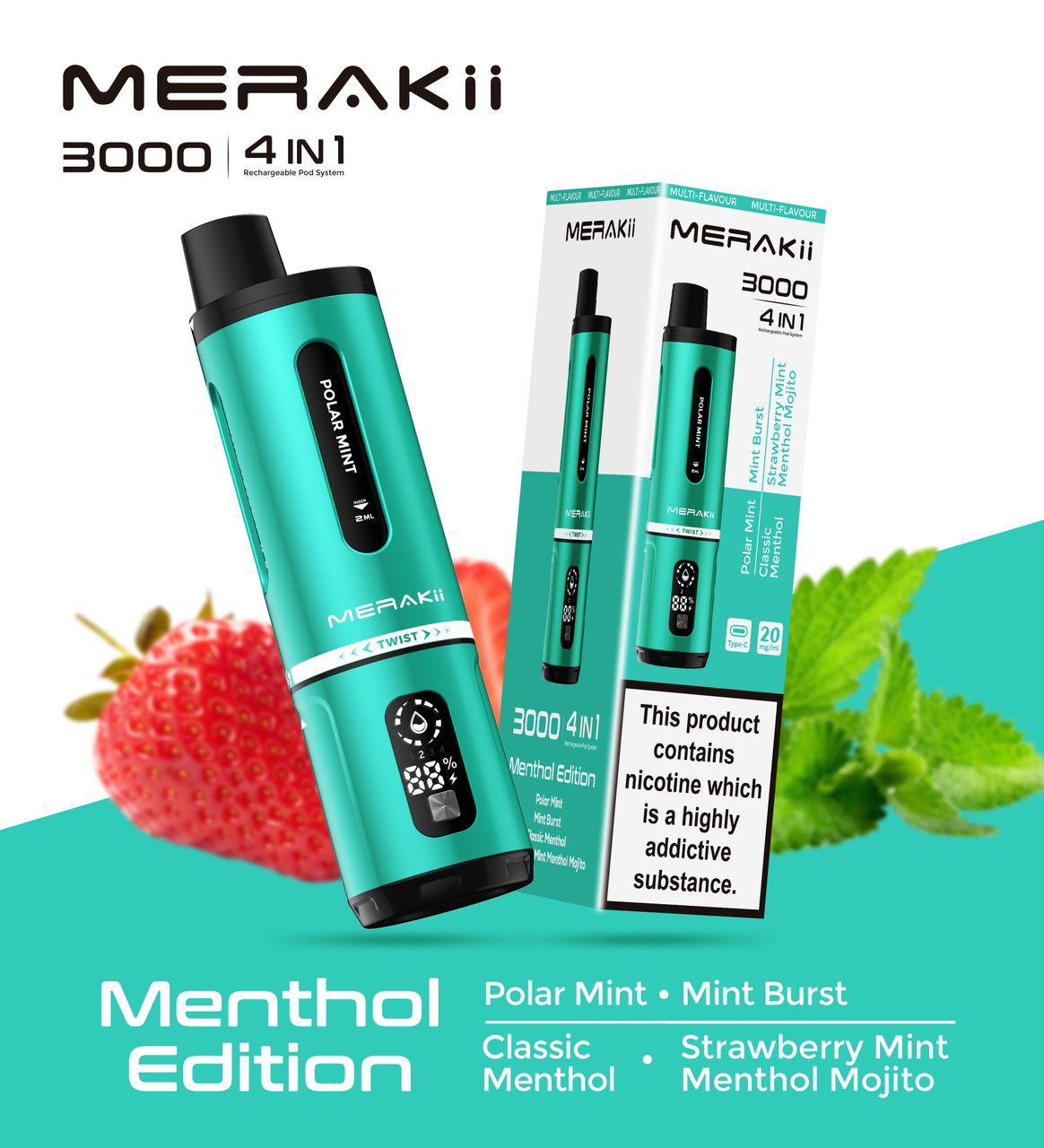 Merakii 3000 Puffs Disposable Vape 4 in 1 Pod System Kit - Vape Villa