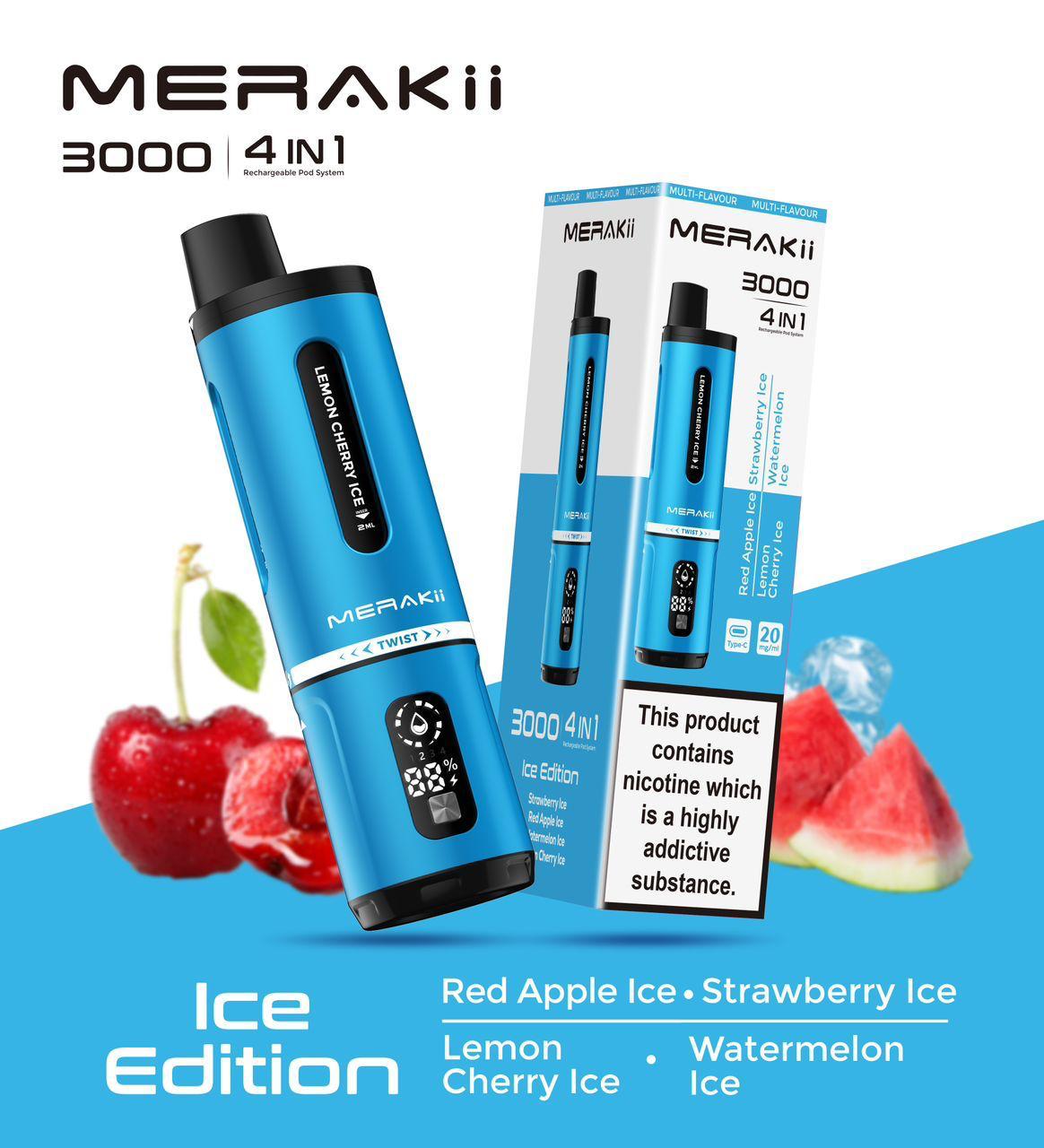 Merakii 3000 Puffs Disposable Vape 4 in 1 Pod System Kit - Vape Villa