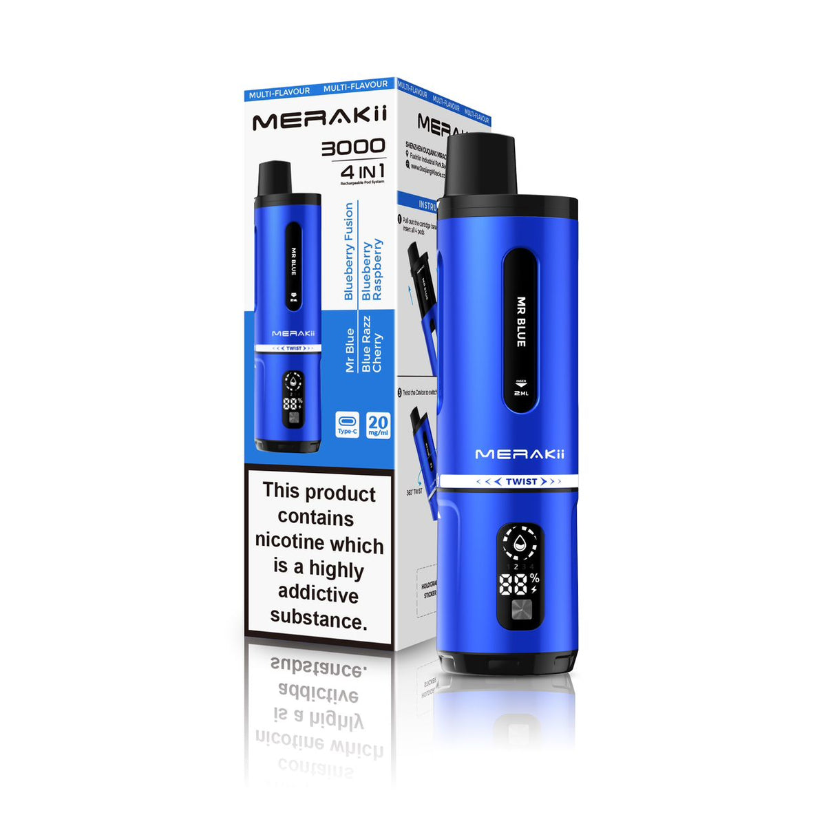 Merakii 3000 Puffs Disposable Vape 4 in 1 Pod System Kit - Vape Villa