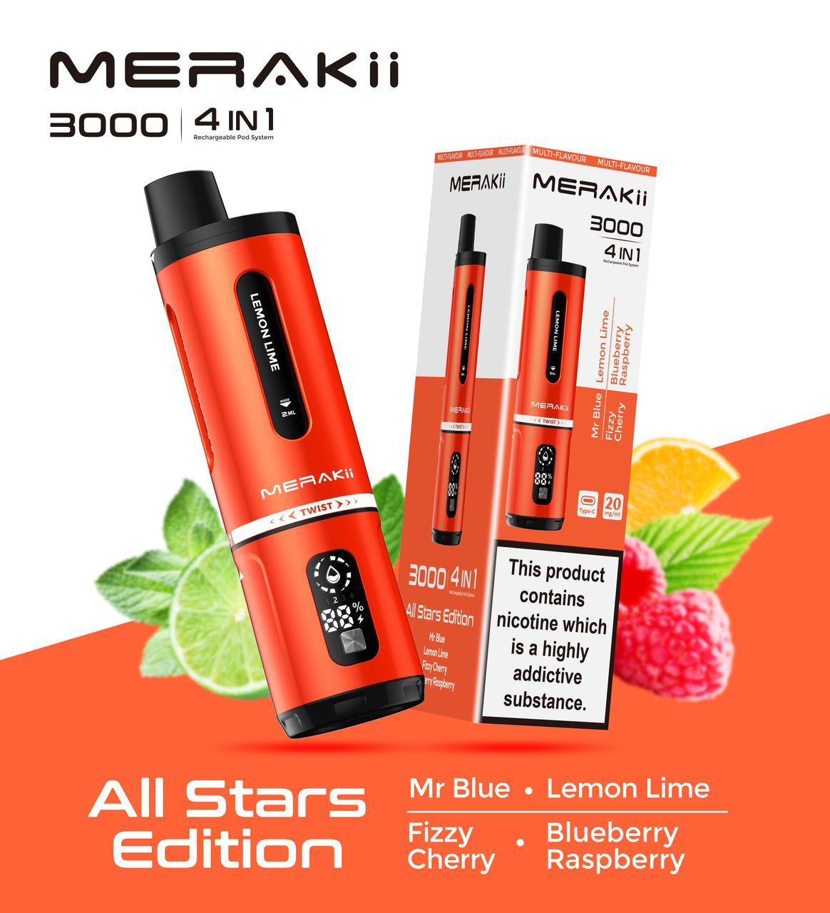 Merakii 3000 Puffs Disposable Vape 4 in 1 Pod System Kit - Vape Villa