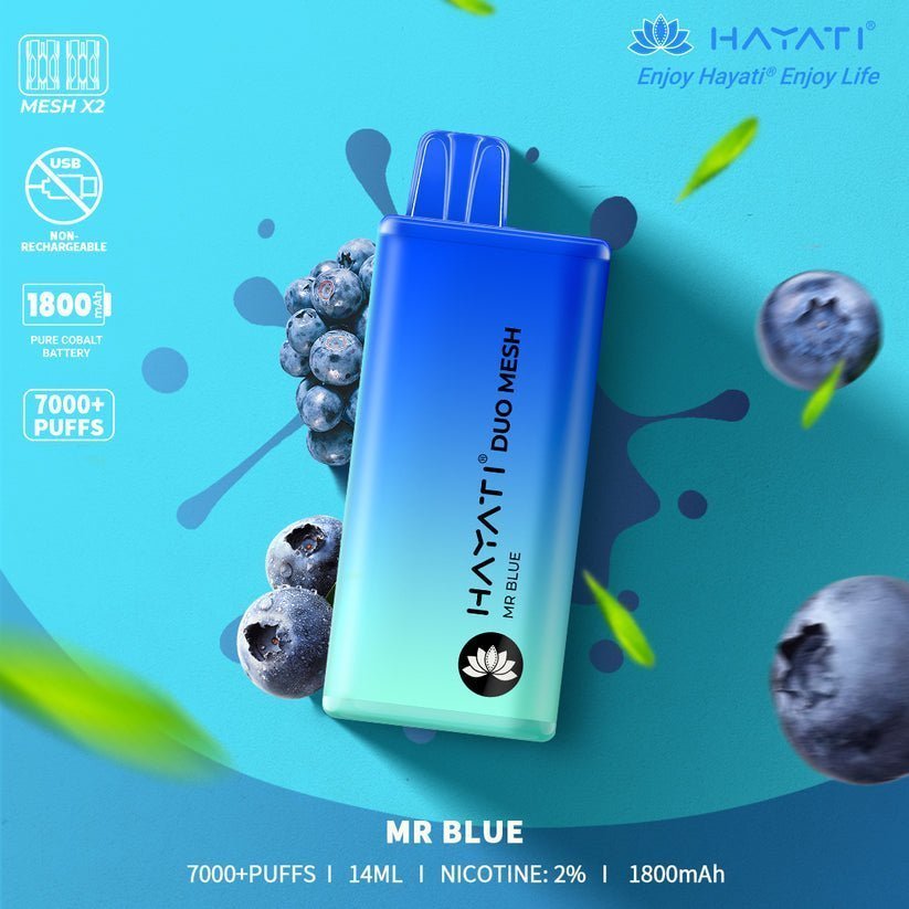 Hayati Duo Mesh 7000 Disposable Vape Puff Bar Pod Box of 10 - Vape Villa